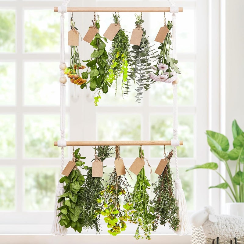 PROTITOUS 2Tier Herb Drying Rack Flower Drying with 25PCS Brown Gift Tags and 32ft Natural Jute Twine herb Dryer,Herb Drying Rack,Hanging Herb Dryer Rack, Ivory - Image 4